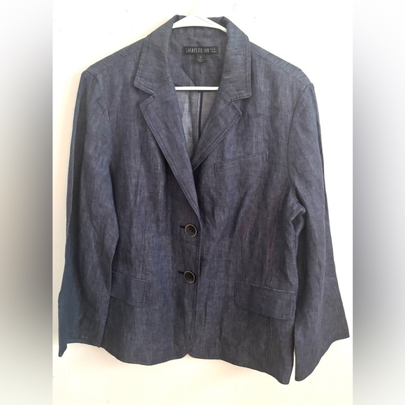 Lafayette 148 Chambray Linen Blazer Minimalist Lightweight Two Button Career - Picture 1 of 4
